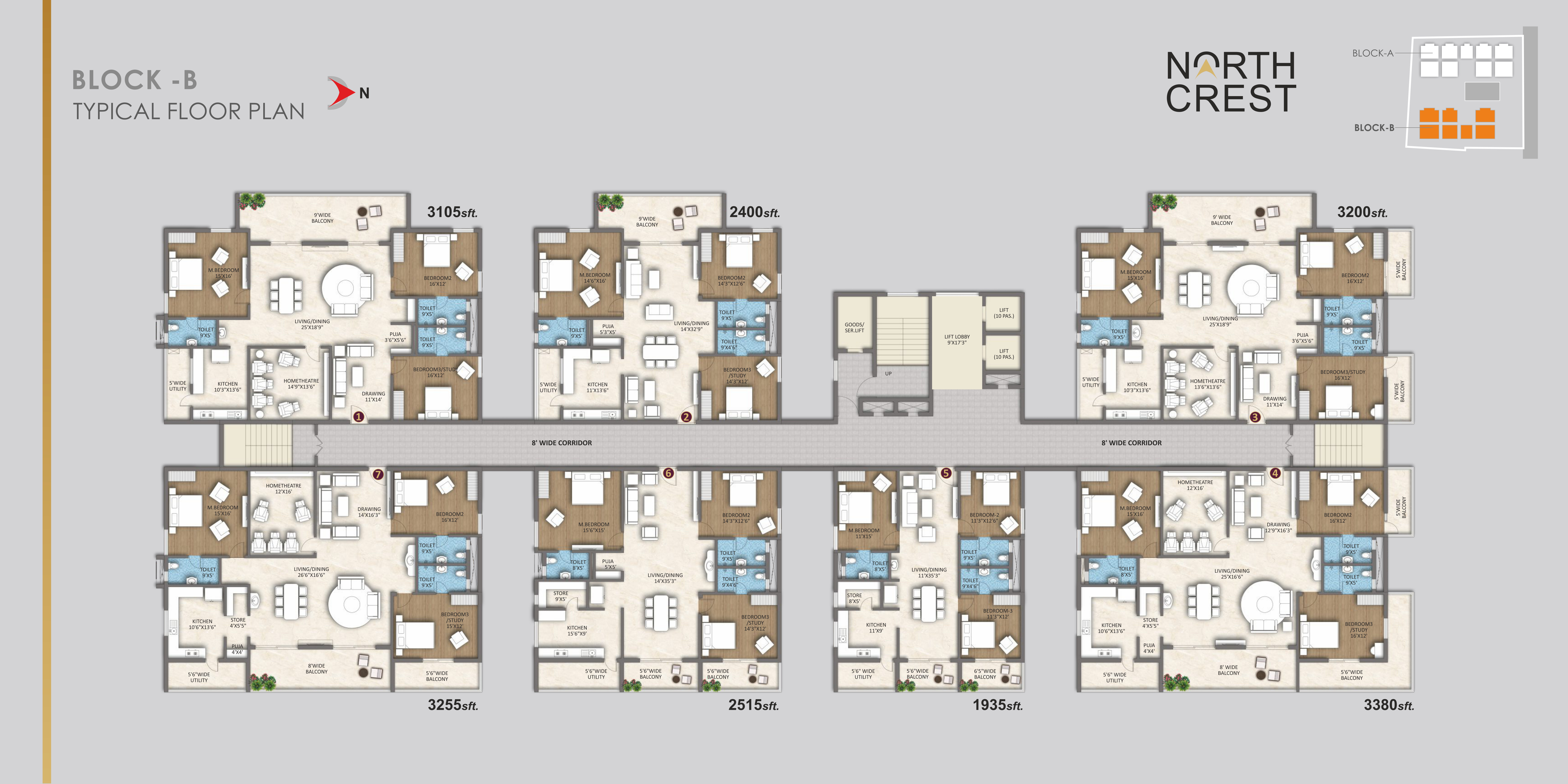 Block - B Typical Floor Plan